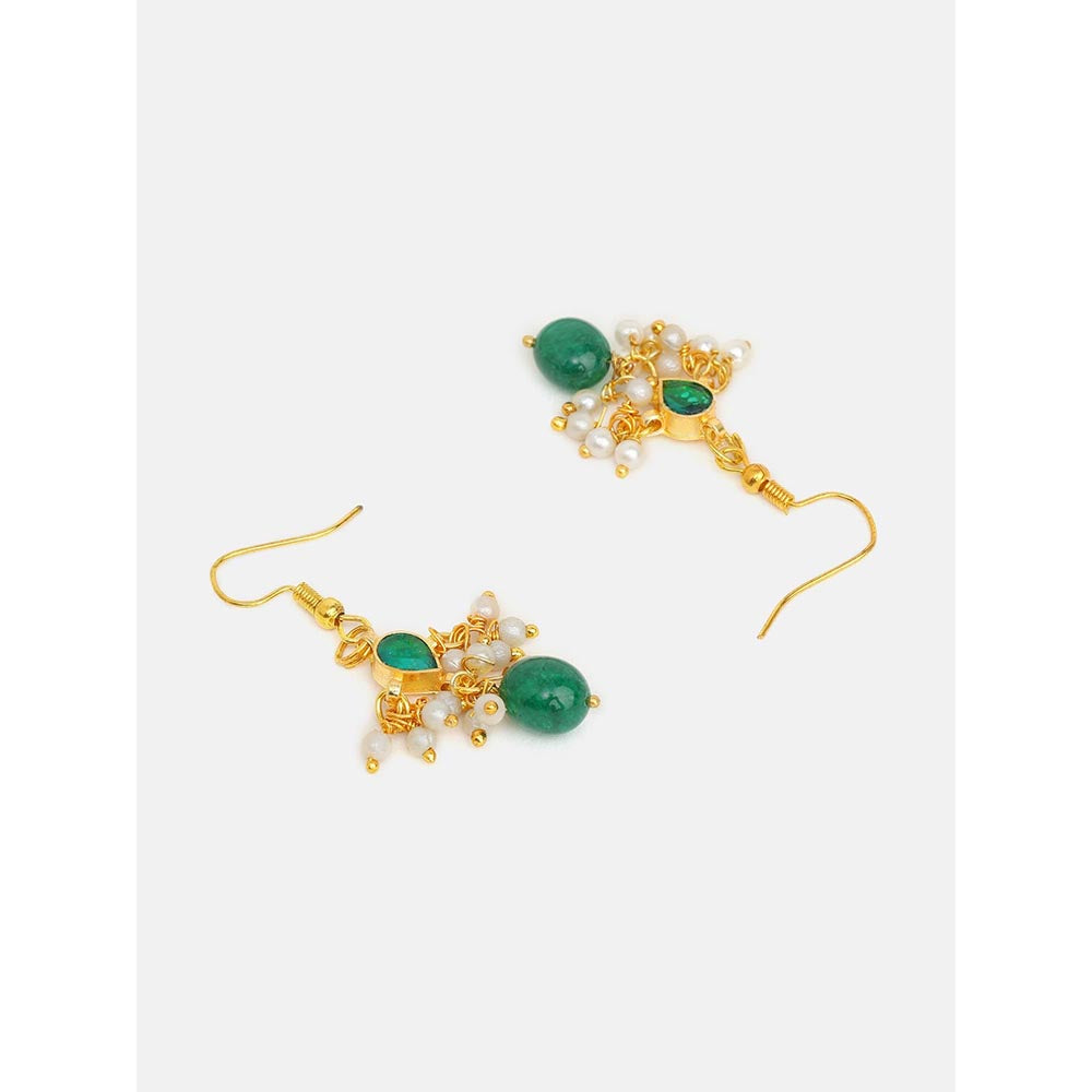 Ruby Raang Studio Green Aura Kundan Earrings with Maang Tikka and Hand Harness