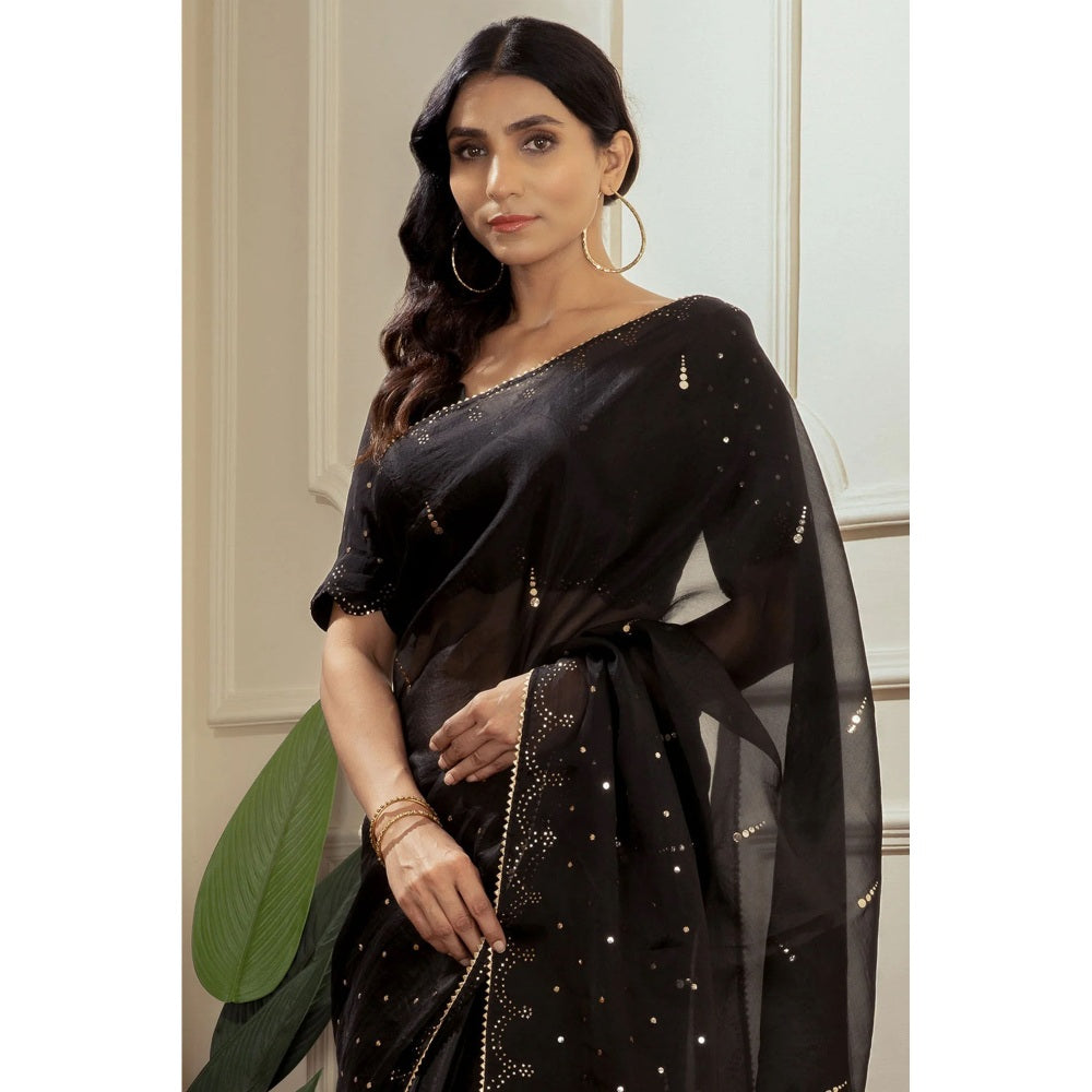Ruhm Black Silk Elegance Saree with Stitched Blouse