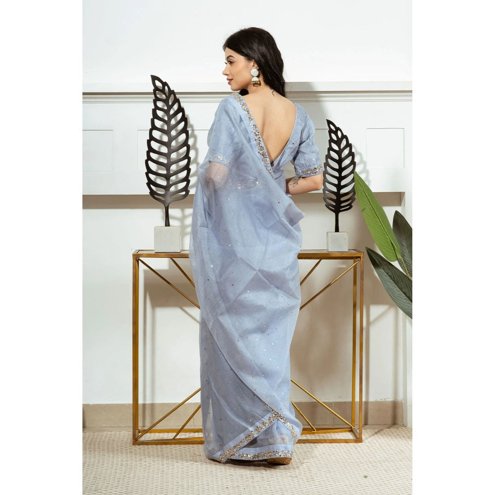 Ruhm Blue Bliss Saree with Stitched Blouse