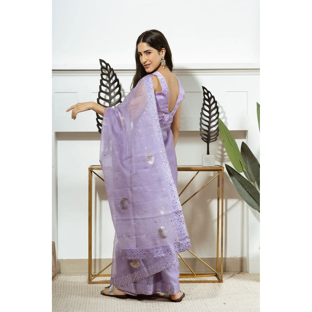 Ruhm Lavender Kota Doriya Saree With Stitched Blouse