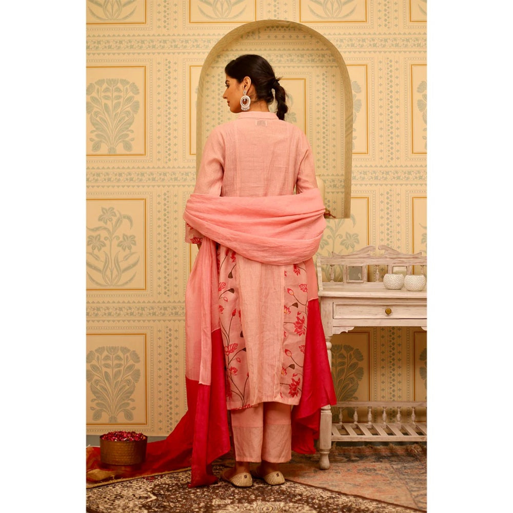 Ruhm Graceful Blush Pink Silk Chanderi Kurta with Pant and Dupatta (Set of 3)