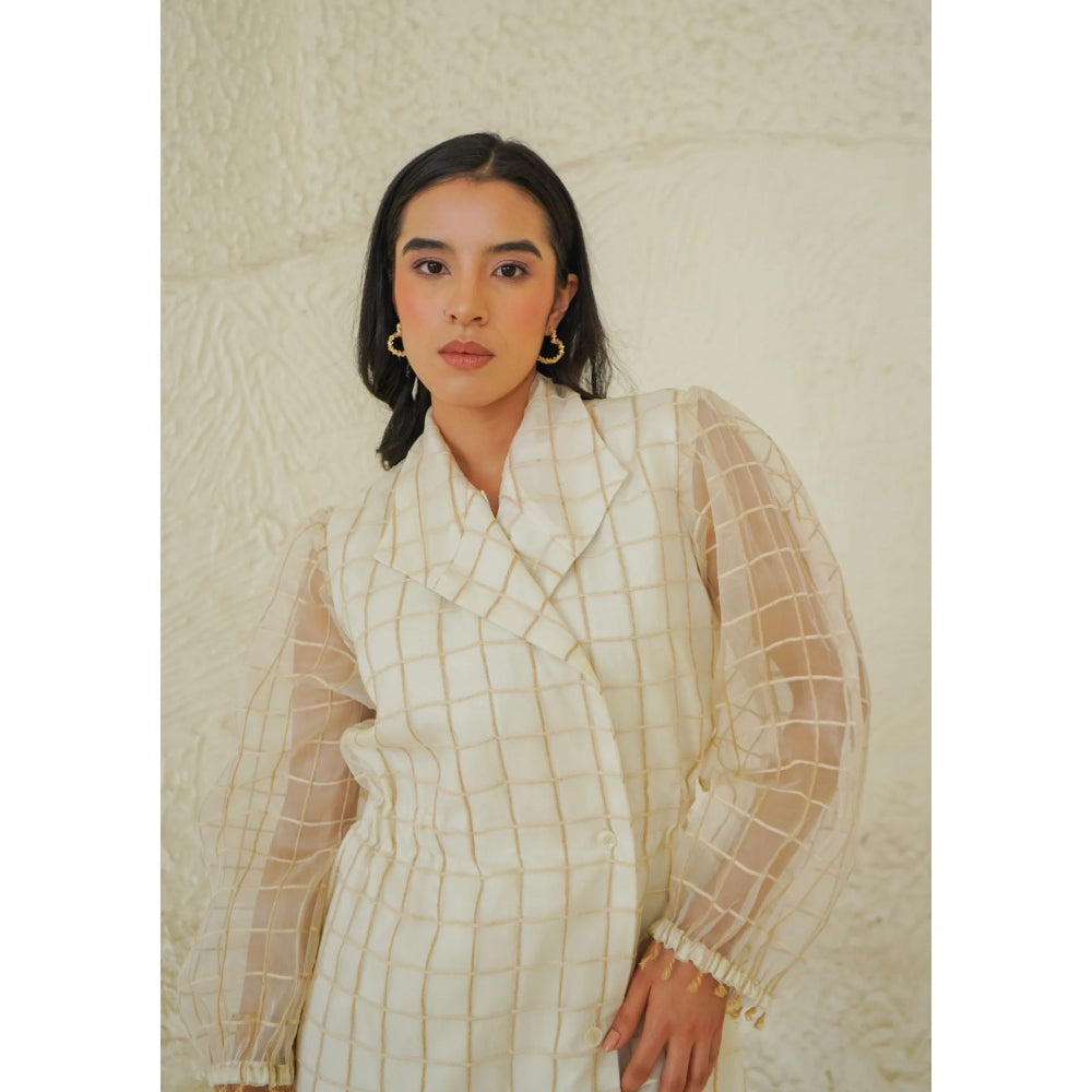 Ruhm Ivory Ethereal Check Dress