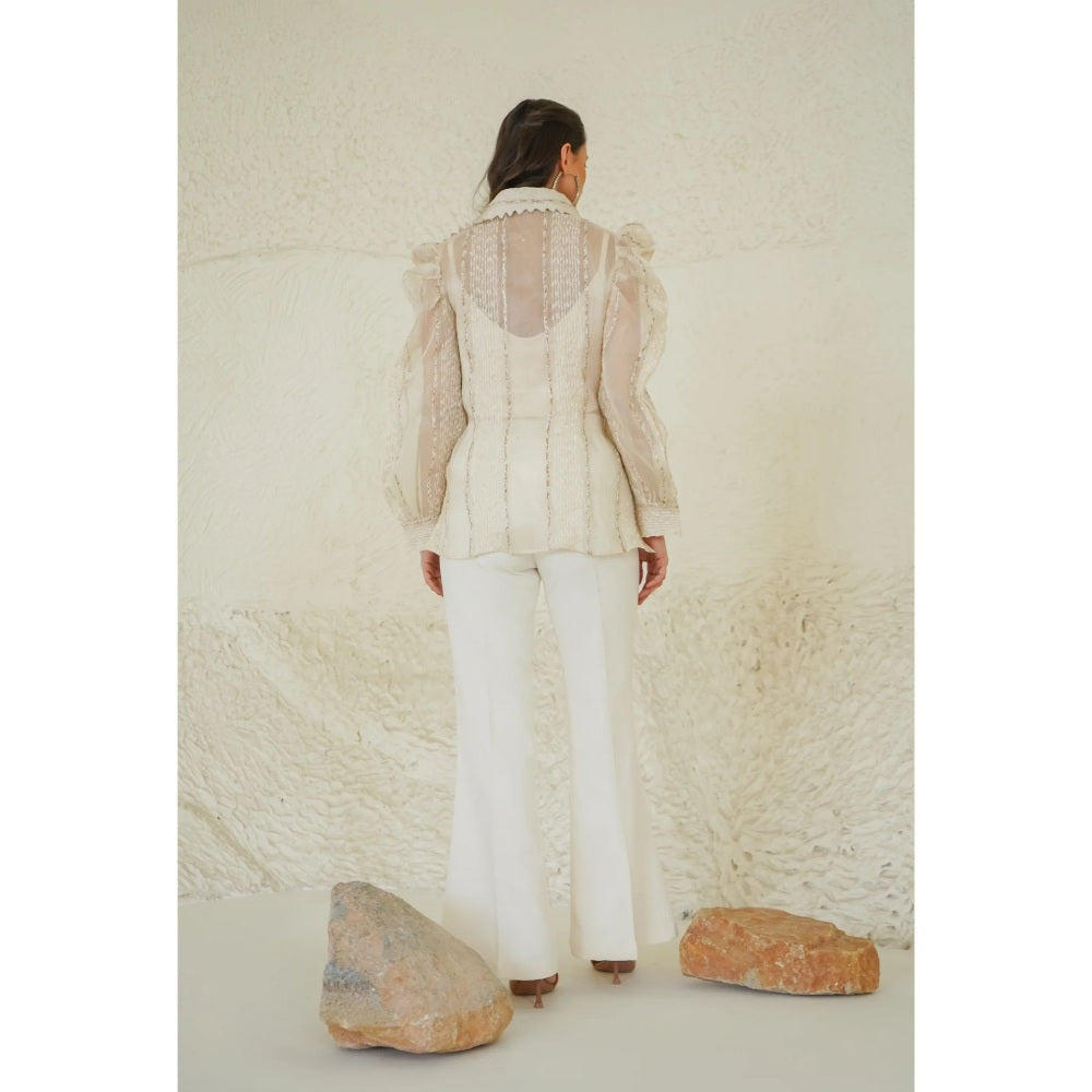 Ruhm Ivory Ruffle Glimmer Top