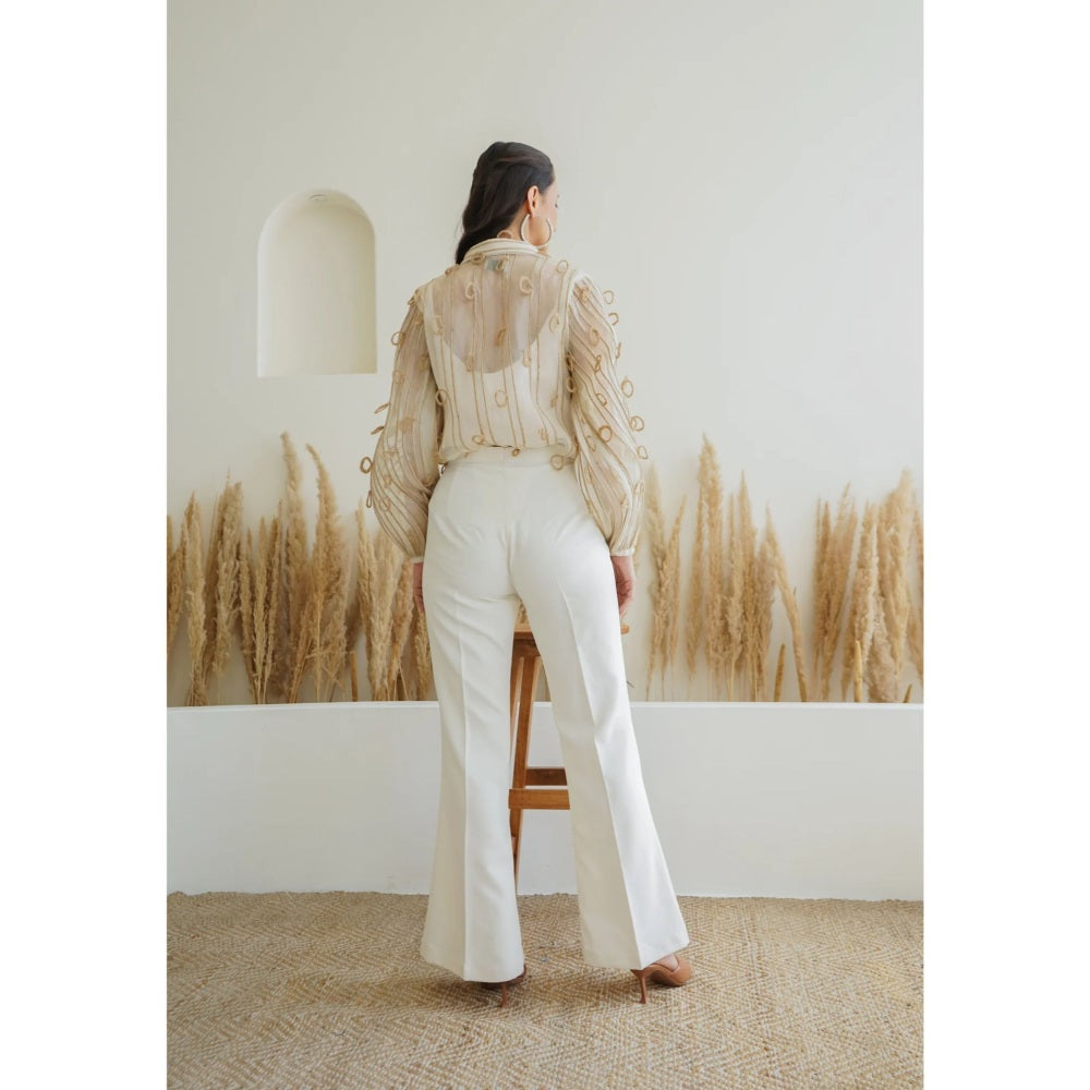 Ruhm Beige Subtle Thread Shirt