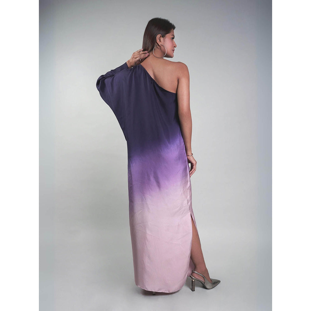 Rukinder Kumar Navy Blue One Shoulder Ruched Dress