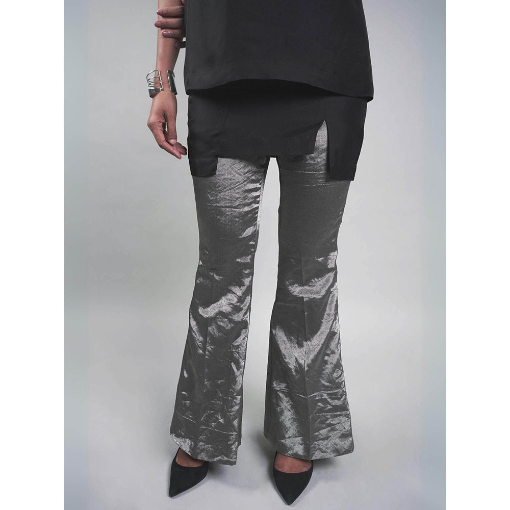 Rukinder Kumar Black Cut Away Top with Bootcut Pant (Set of 2)
