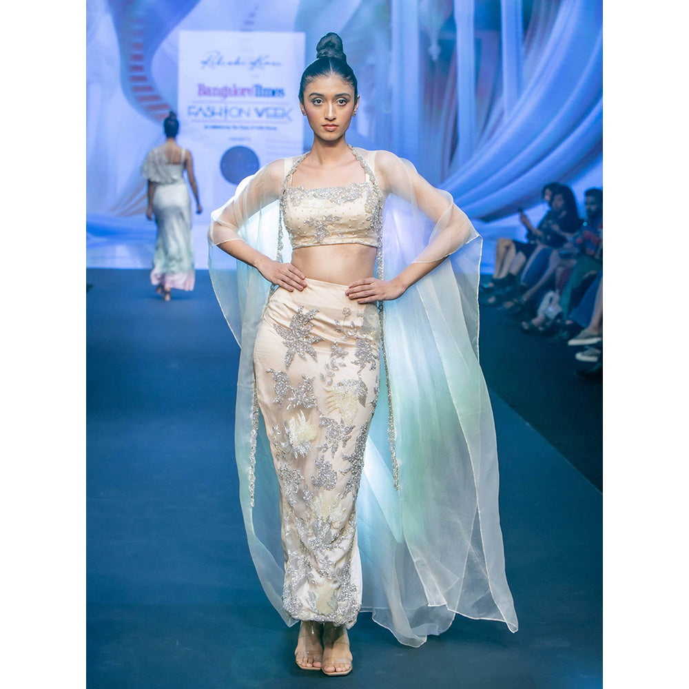 Rukinder Kumar Cream Skin Cape with Blouse and Skirt (Set of 3)