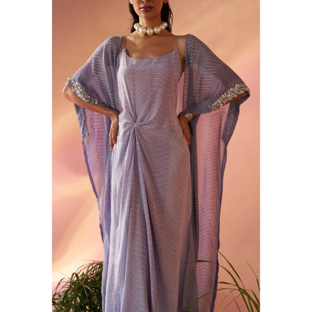 Rukinder Kumar Lavender Shibori Cape and Knotted Maxi Dress