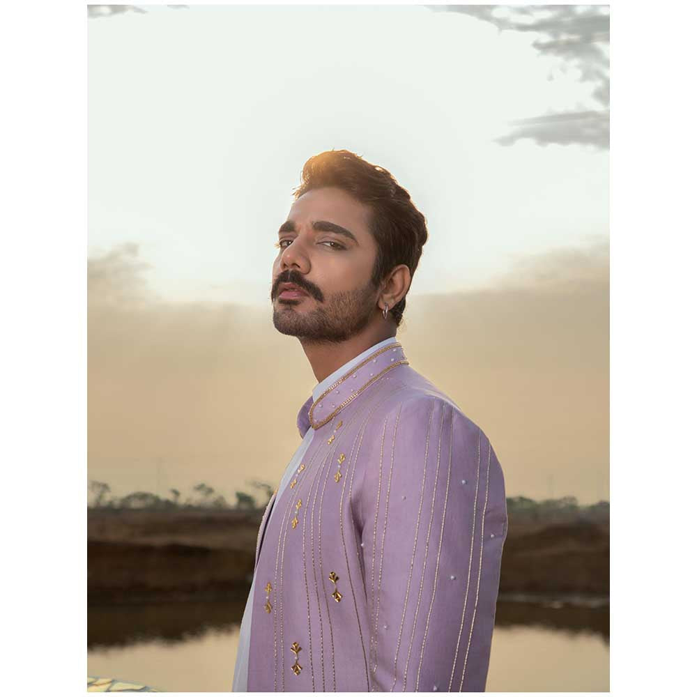 Runit Gupta Lush Lavender Sherwani with Kurta and Pant (Set of 3)