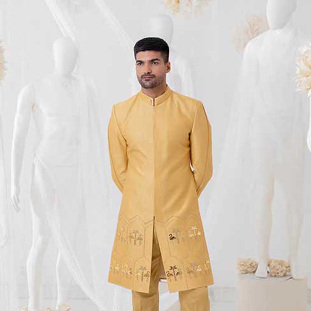 Runit Gupta Golden Glow Flamingo Sherwani with Pant (Set of 2)