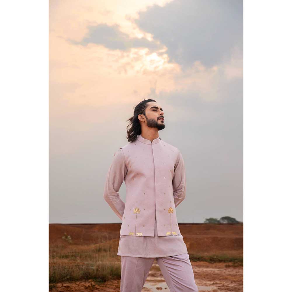 Runit Gupta Periwinkle Tiger Bundi Jacket with Kurta and Pant (Set of 3)