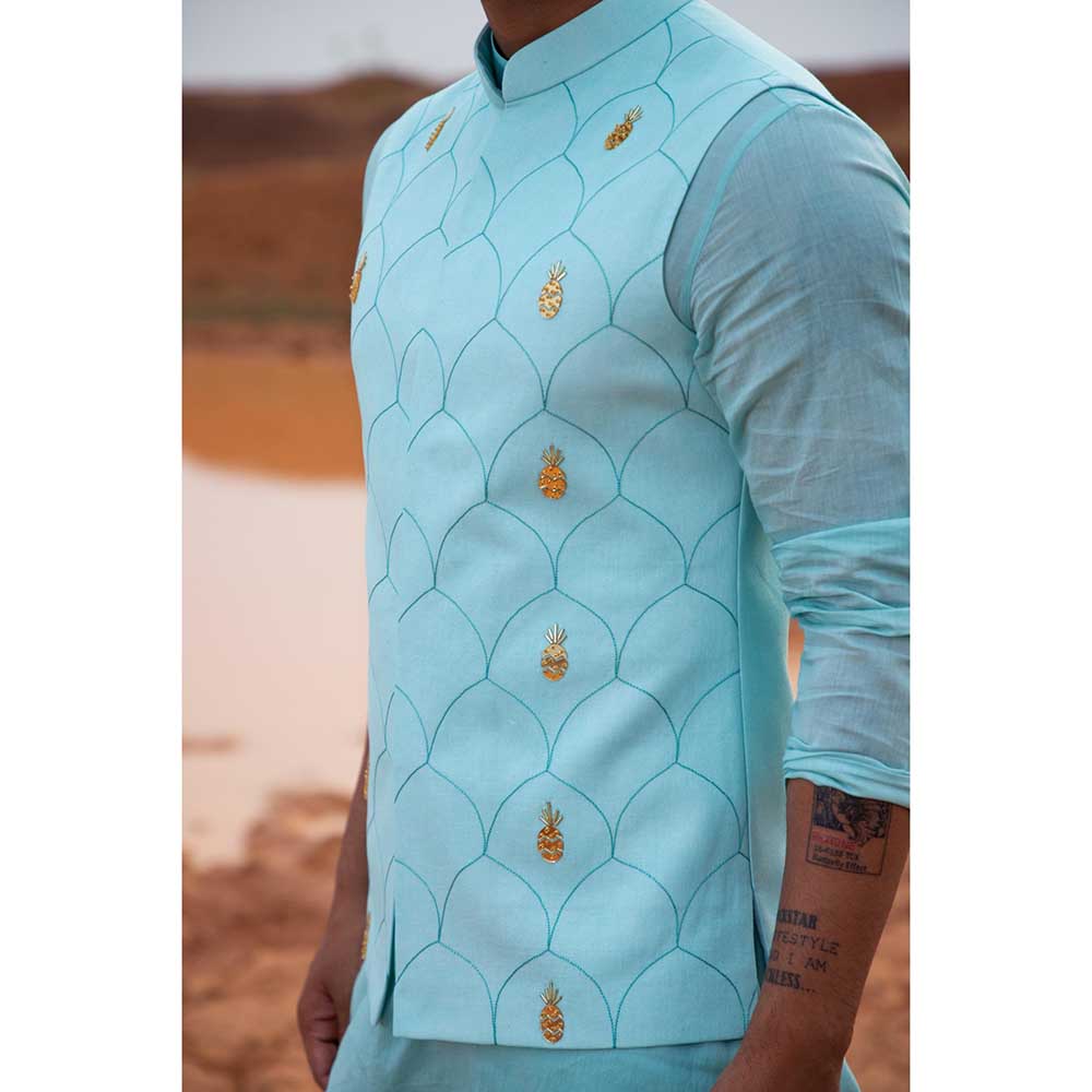 Runit Gupta Blue Pine Bundi Jacket