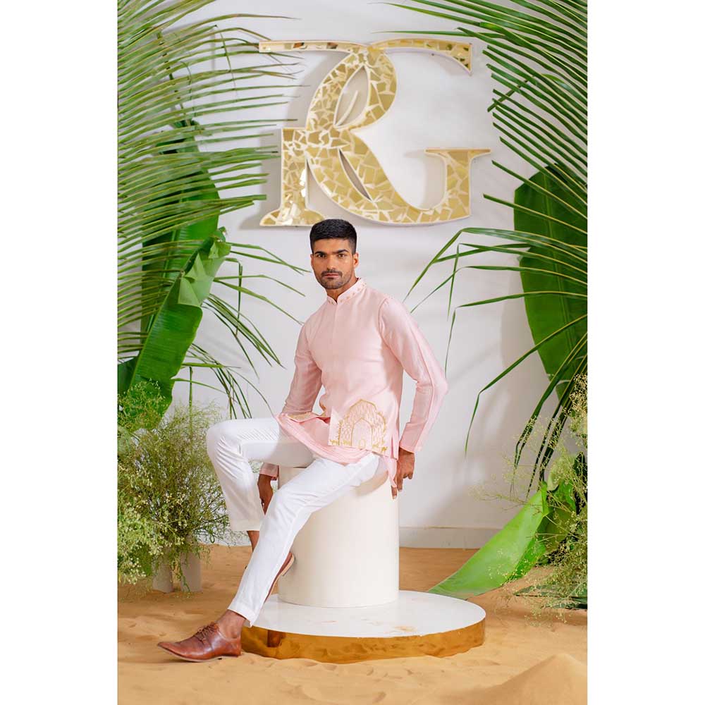 Runit Gupta Blush Arches Bundi Jacket with Kurta and Pant (Set of 3)
