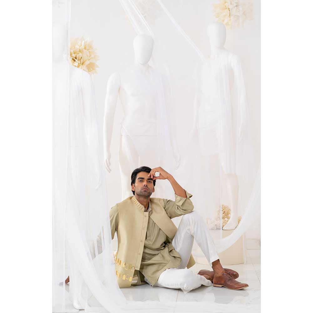 Runit Gupta Misty Khidki Bundi Jacket with Kurta and Pant (Set of 3)