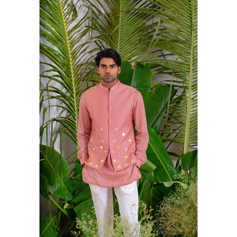 Runit Gupta Dusty Onion Bundi Jacket with Kurta and Pant (Set of 3)