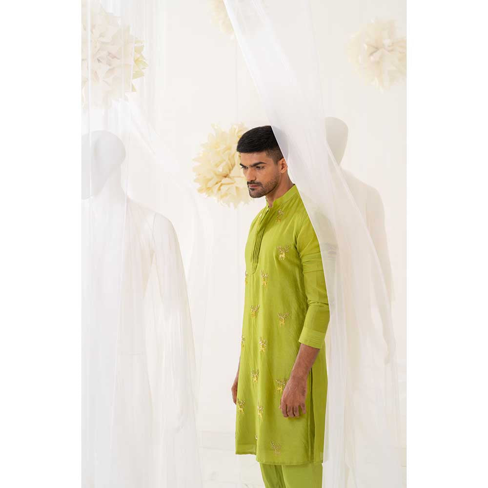 Runit Gupta Lime Lustre Kurta with Pant (Set of 2)
