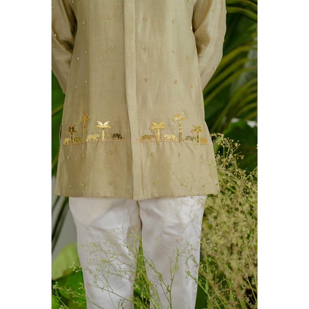Runit Gupta Khaki Heritage Short Kurta with Pant (Set of 2)