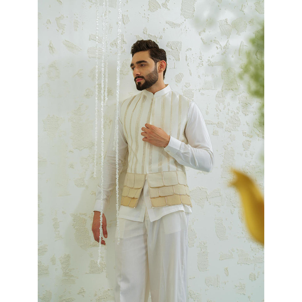 Runit Gupta Beige Kurta with Pyjama and Nehru Jacket