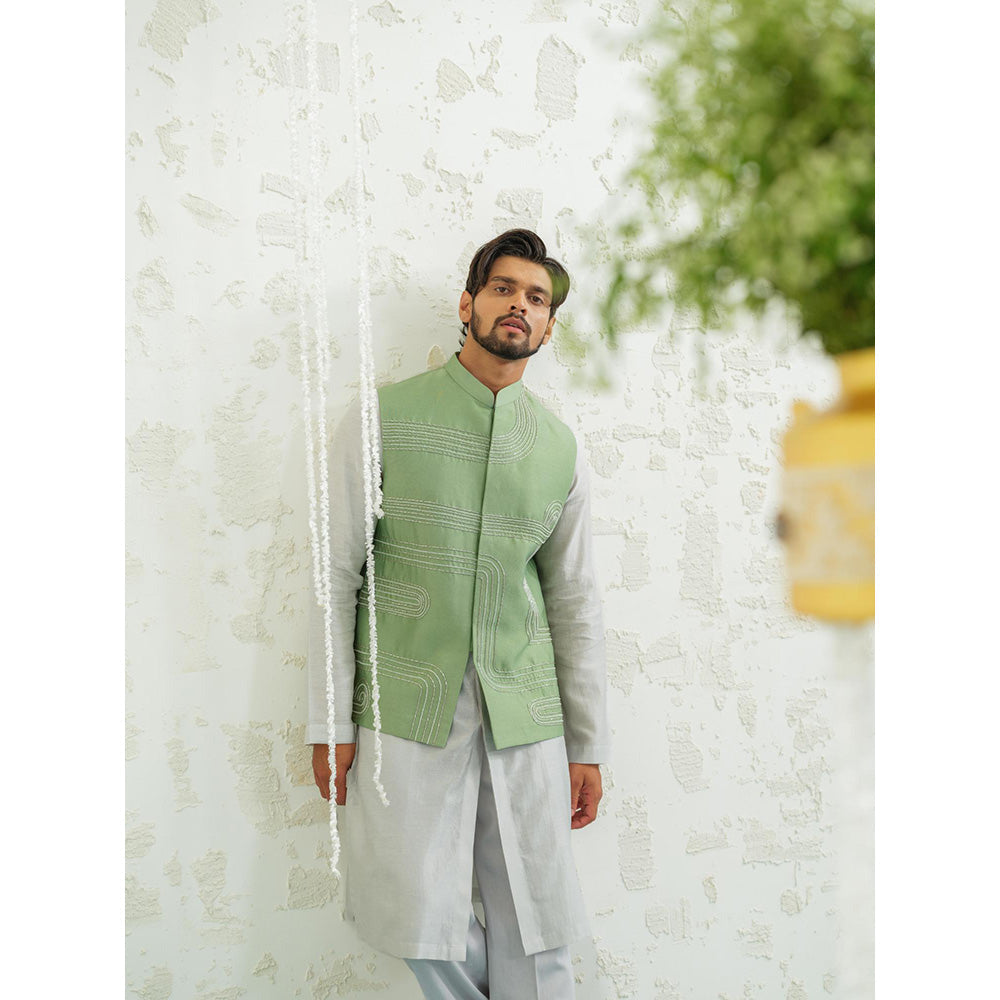 Runit Gupta Geometry Seafoam Kurta with Pyjama and Nehru Jacket