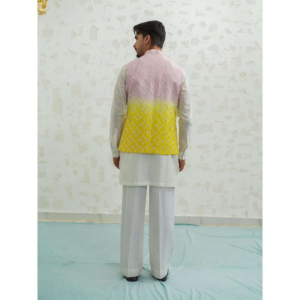 Runit Gupta Pink Yellow Duo Kurta with Pyjama and Nehru Jacket