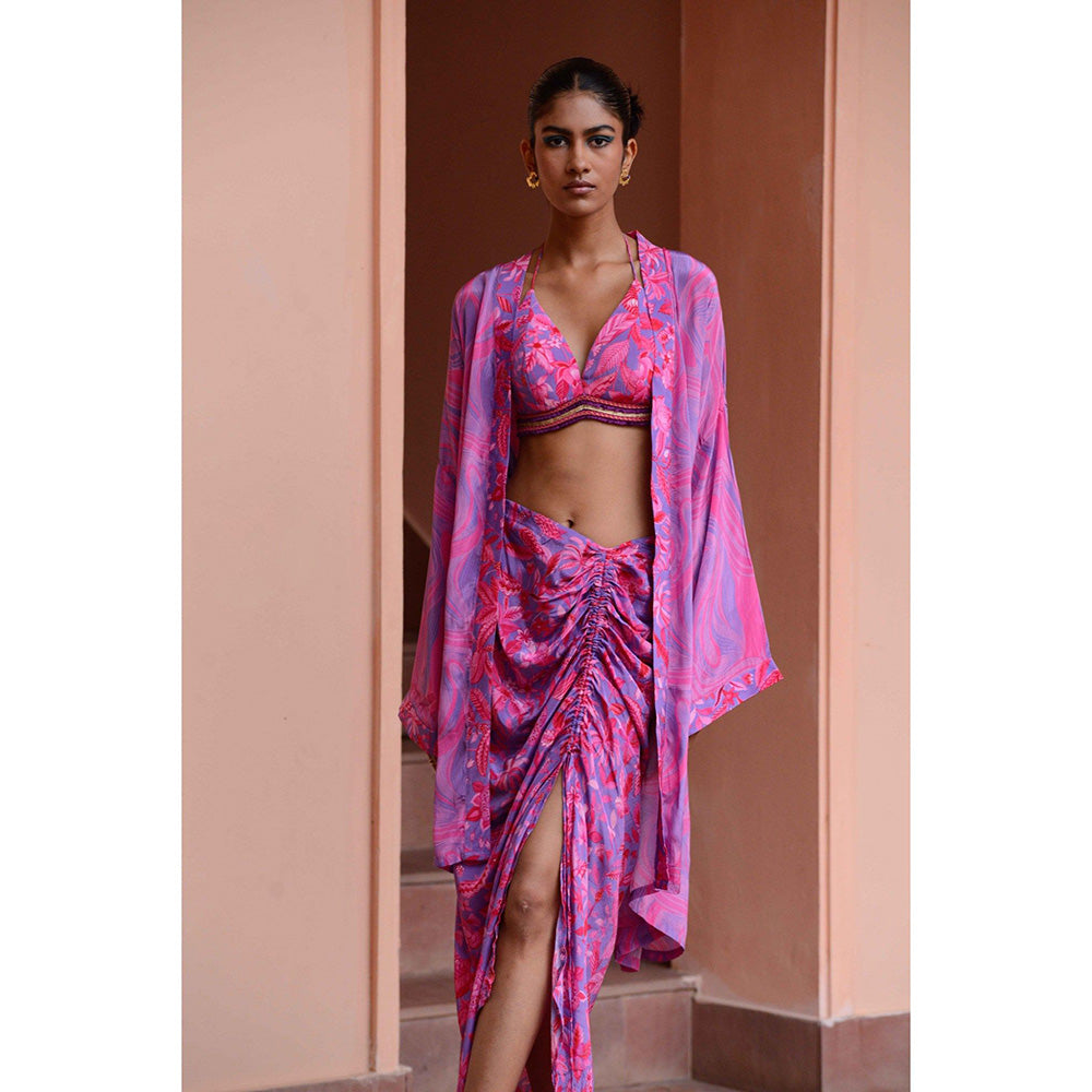 RV Pret Rose Ruched Pink Top Overlay and Skirt (Set of 3)