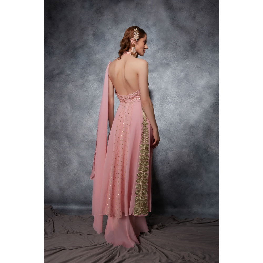 Saaj by Ankita Pink Trail Top with Ruffle Drape Skirt (Set of 2)