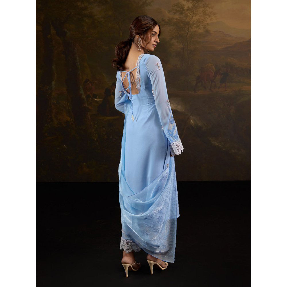 Saanjh by Lea Kashfiya Blue Embroidered Kurta with Pant and Dupatta (Set of 3)