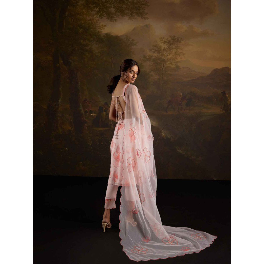 Saanjh by Lea Zayra Pink Floral Kurta with Pant and Dupatta (Set of 3)