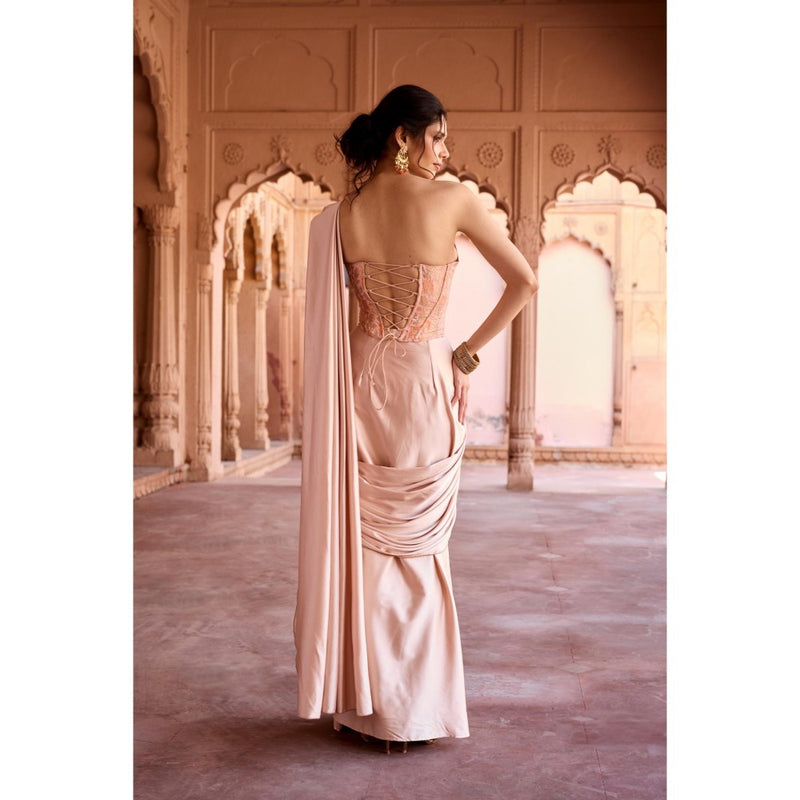 Saanjh by Lea Peach Siham Pre-Stitched Saree with Stitched Blouse