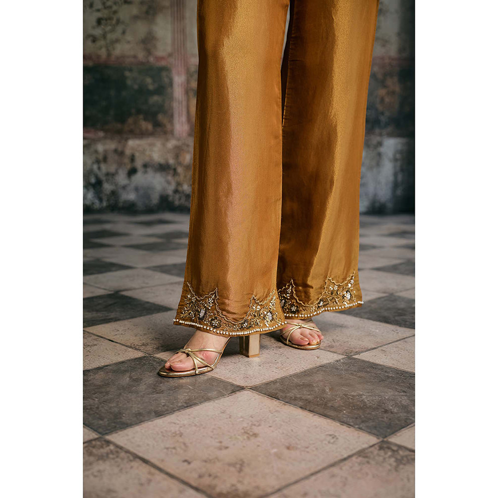 Saanjh by Lea Saima Gold Embroidered Kurta With Pant And Dupatta