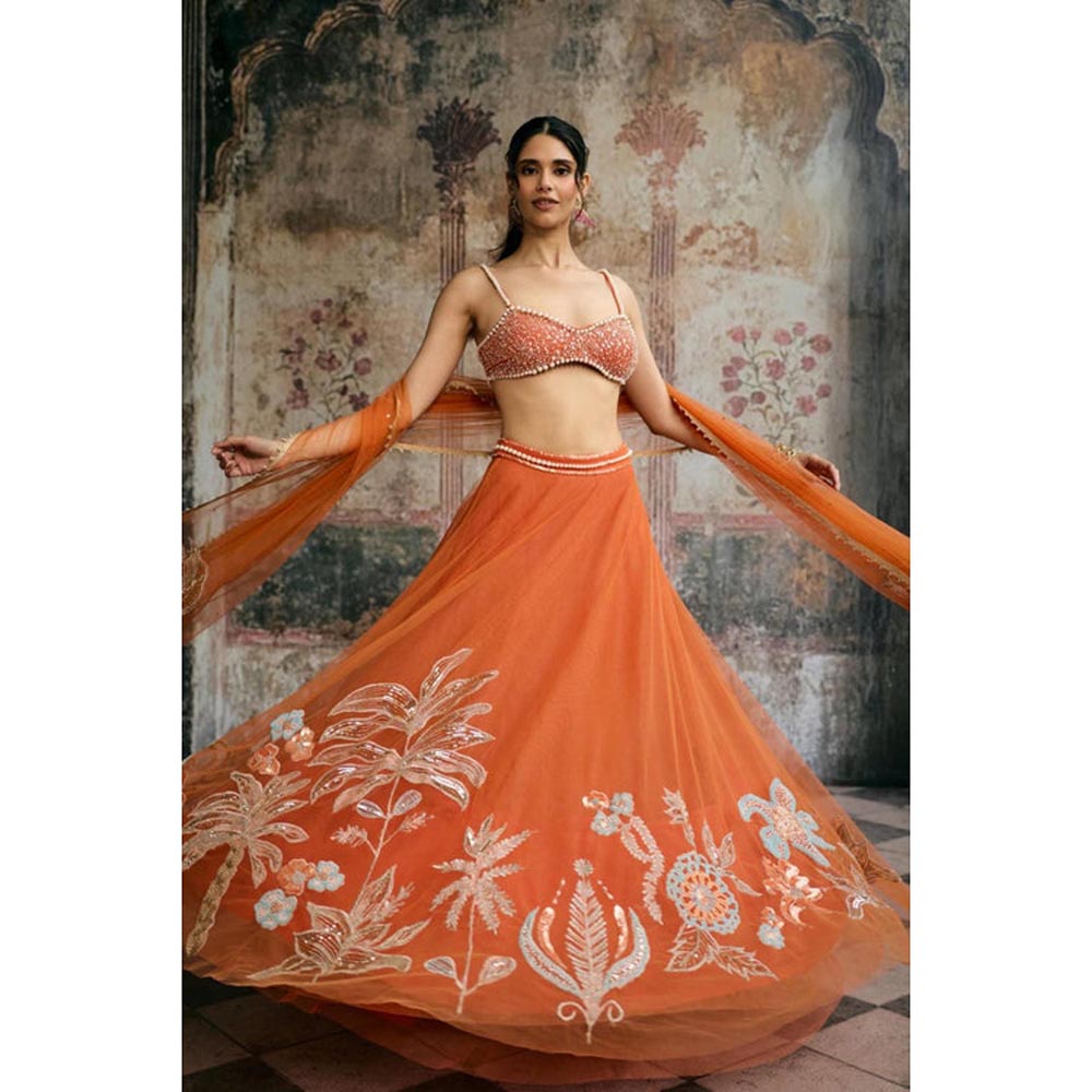 Saanjh by Lea Sahana Orange Hand Embroidered Blouse