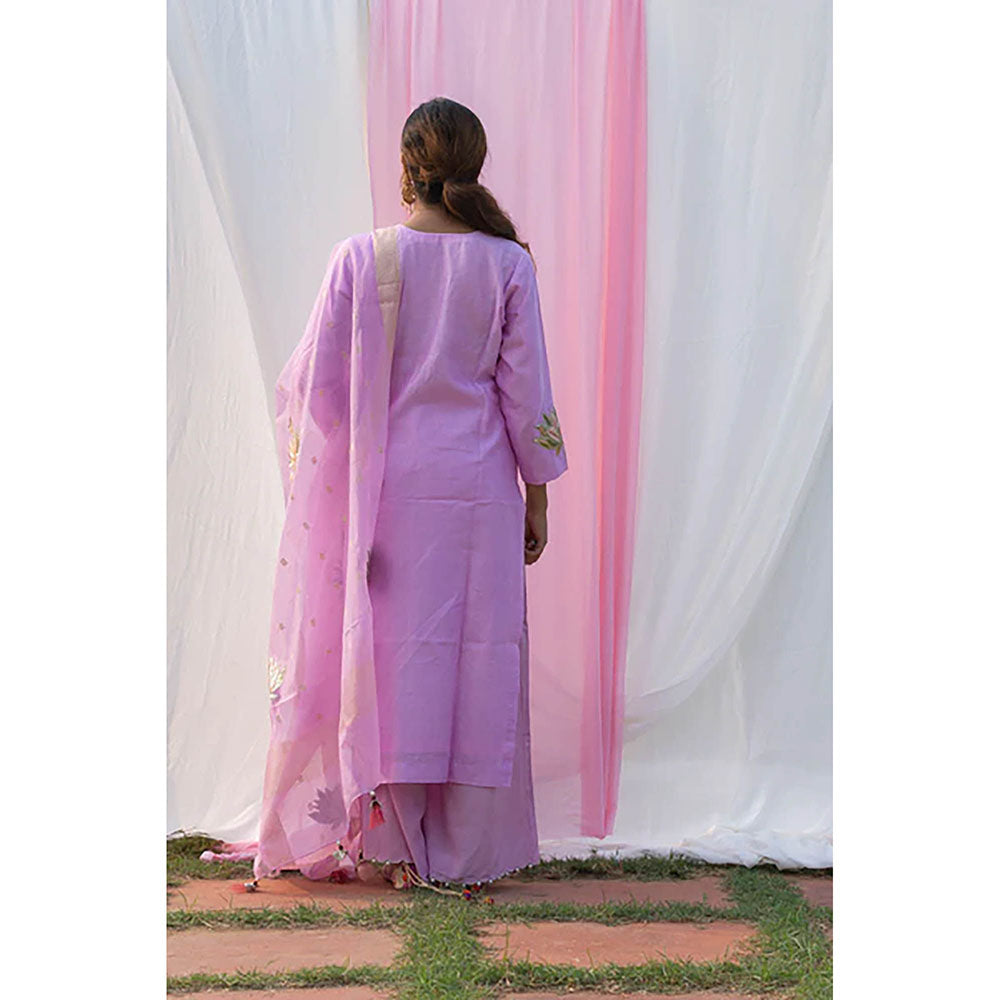 Saatvikei Lotus - Mauve Kurta with Pant and Dupatta (Set of 3)