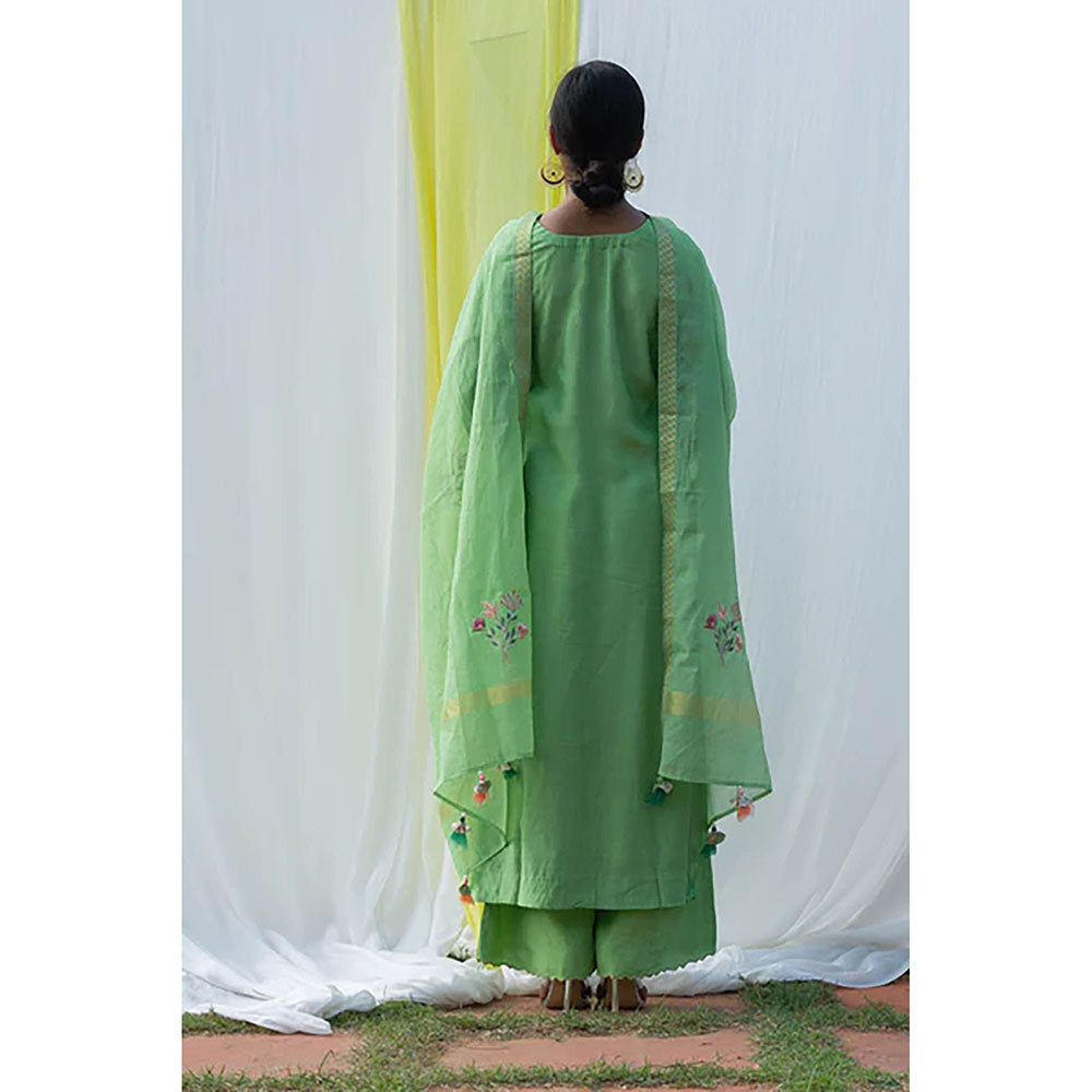 Saatvikei Nidhi - Green Kurta with Palazzo and Dupatta (Set of 3)