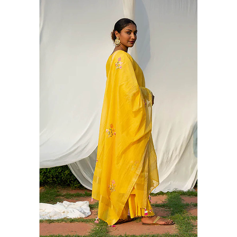 Saatvikei Nidhi - Yellow Kurta with Palazzo and Dupatta (Set of 3)