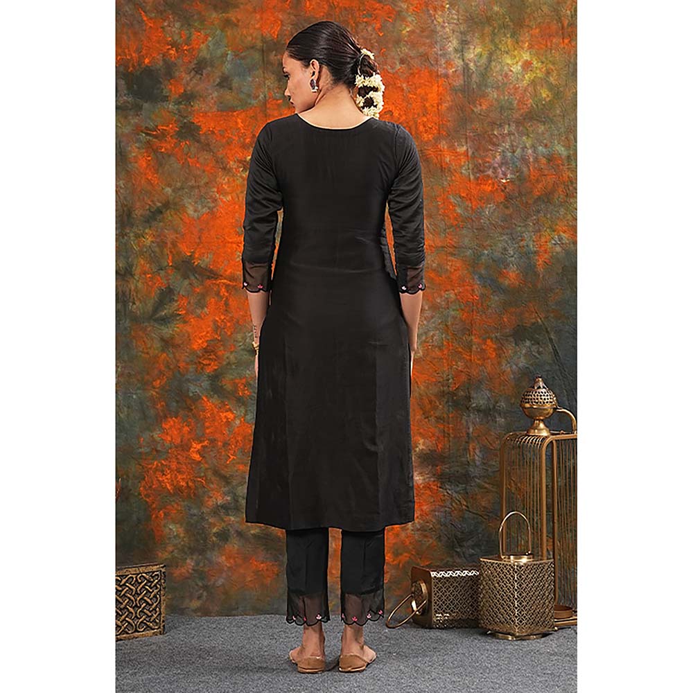 Saatvikei Radhika - Black Kurta with Palazzo and Dupatta (Set of 3)