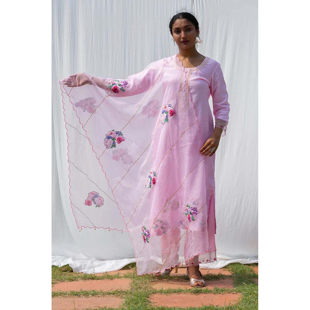 Saatvikei Radhika - Pink Kurta with Palazzo and Dupatta (Set of 3)