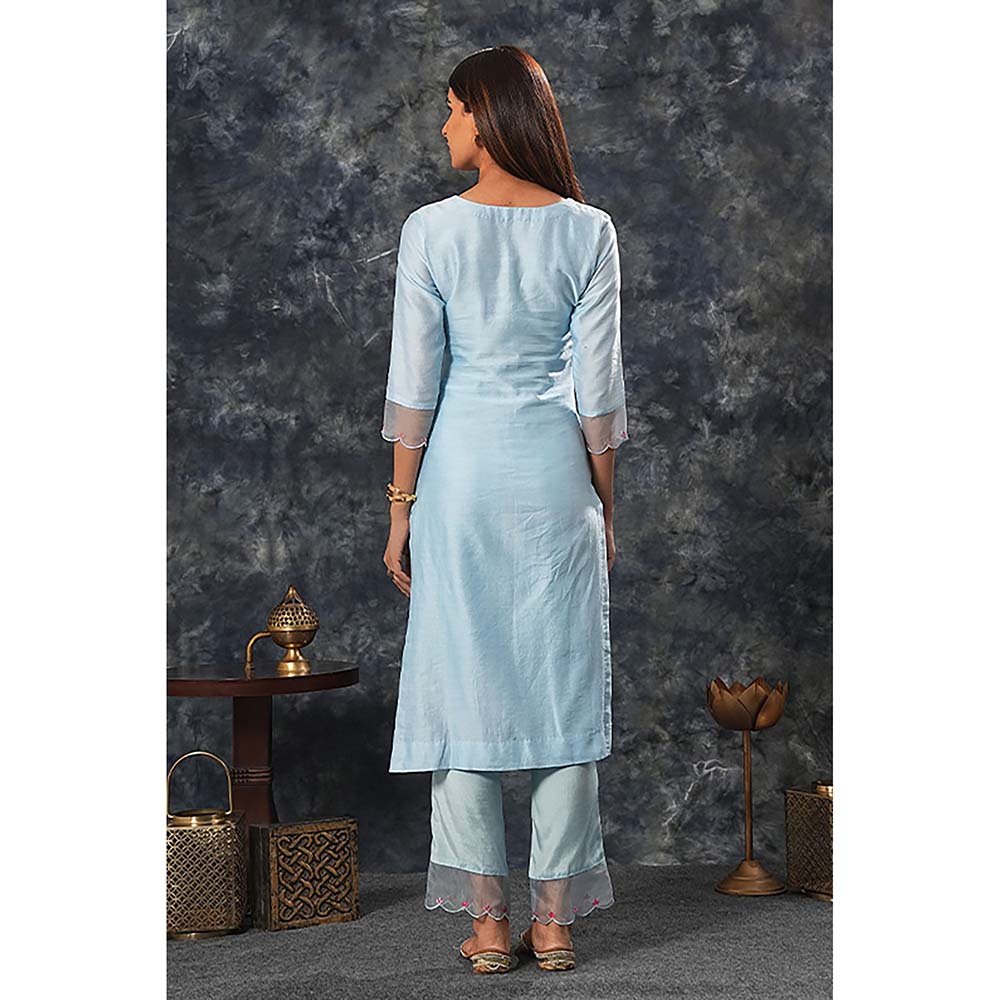 Saatvikei Radhika - Sky Blue Kurta with Palazzo and Dupatta (Set of 3)