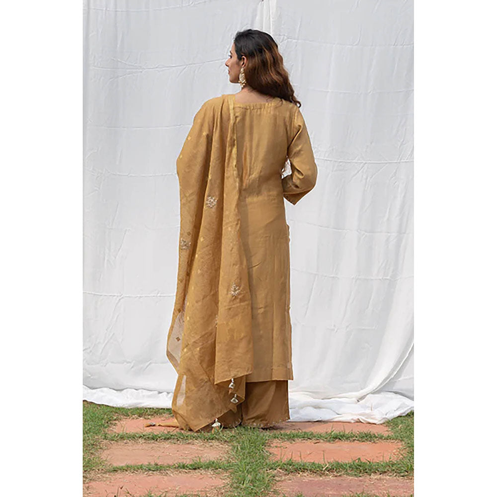 Saatvikei Raj - Beige Kurta with Palazzo and Dupatta (Set of 3)
