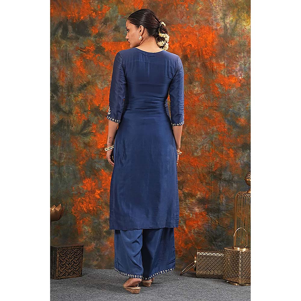 Saatvikei Raj - Midnight Blue Kurta with Palazzo and Dupatta (Set of 3)