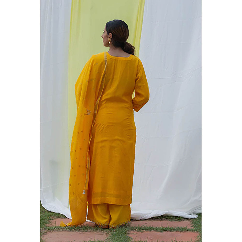 Saatvikei Raj - Yellow Kurta with Palazzo and Dupatta (Set of 3)