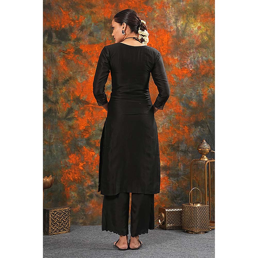 Saatvikei Rajdulari - Black Kurta with Palazzo and Dupatta (Set of 3)