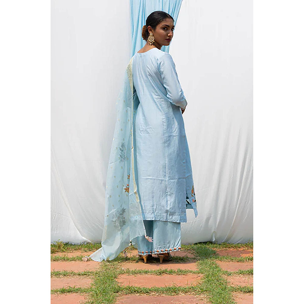 Saatvikei Rajkumari - Light Blue Kurta with Palazzo and Dupatta (Set of 3)