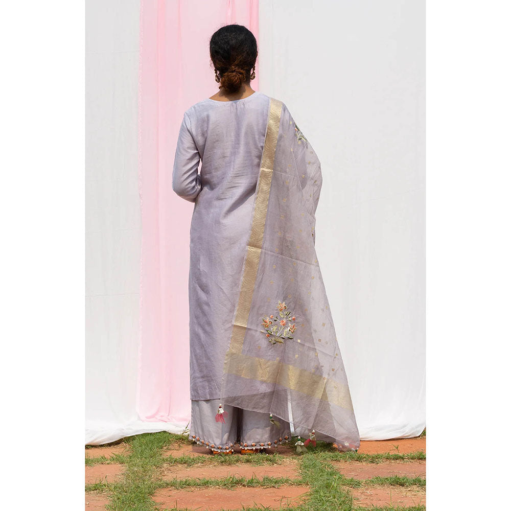 Saatvikei Rajkumari - Light Grey Kurta with Palazzo and Dupatta (Set of 3)