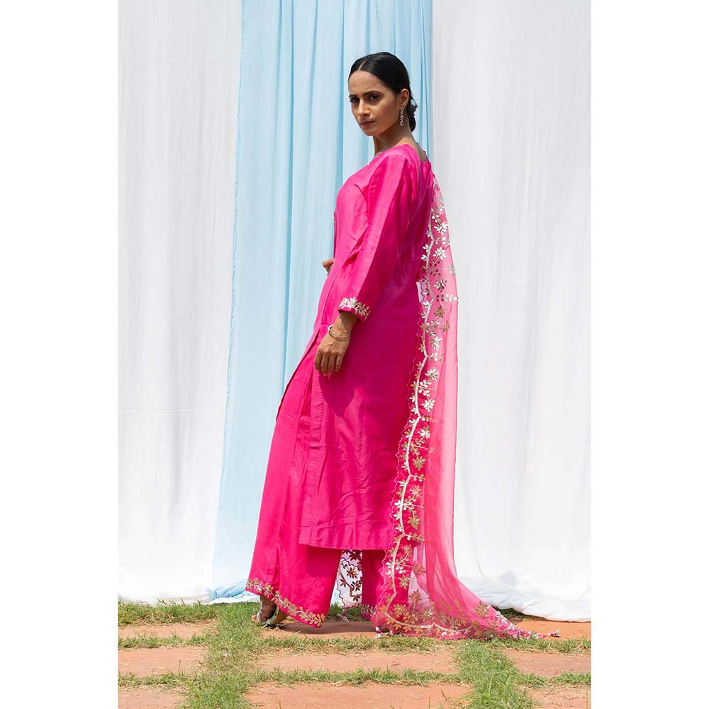 Saatvikei Rajshree - Hot Pink Kurta with Palazzo and Dupatta (Set of 3)