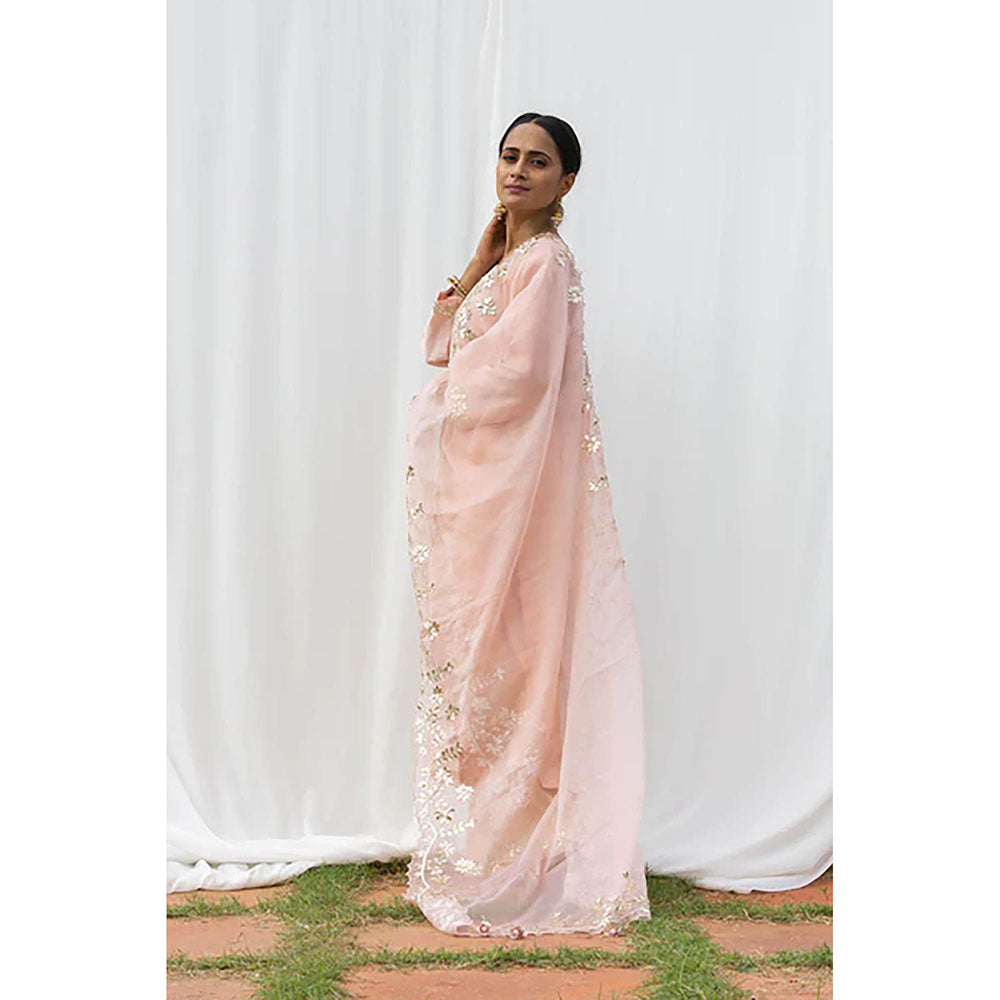 Saatvikei Rajshree - Nude Pink Kurta with Palazzo and Dupatta (Set of 3)
