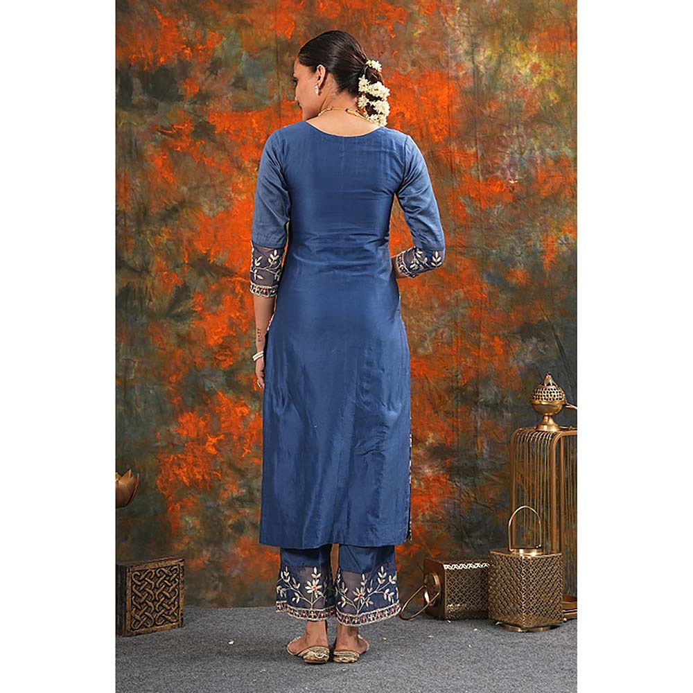 Saatvikei Rukmani - Midnight Blue Kurta with Palazzo and Dupatta (Set of 3)
