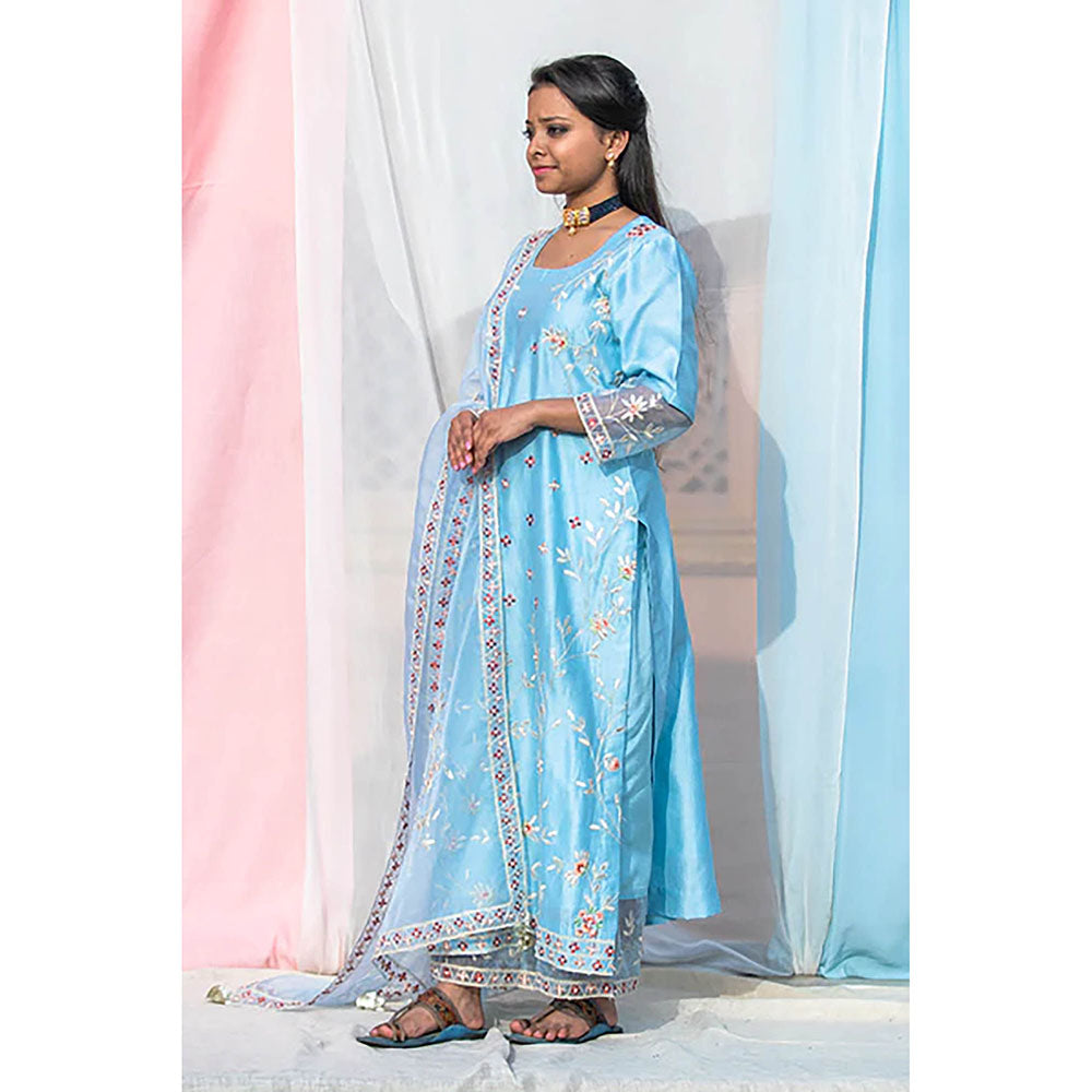 Saatvikei Rukmani - Sky Blue Kurta with Palazzo and Dupatta (Set of 3)