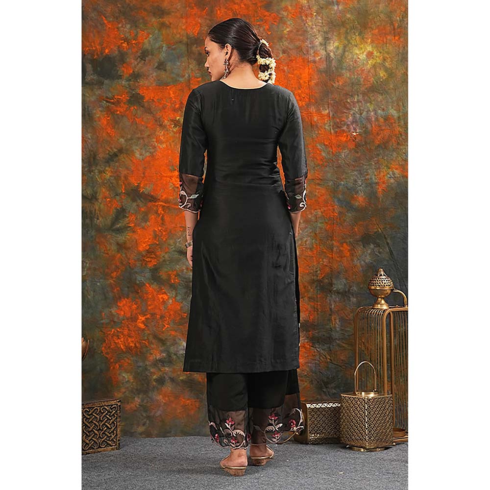 Saatvikei Sarla - Black Kurta with Palazzo and Dupatta (Set of 3)