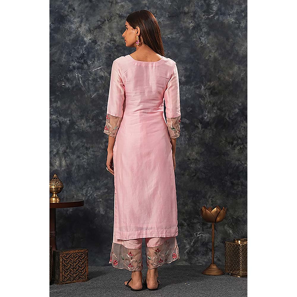 Saatvikei Sarla - Pink Kurta with Palazzo and Dupatta (Set of 3)