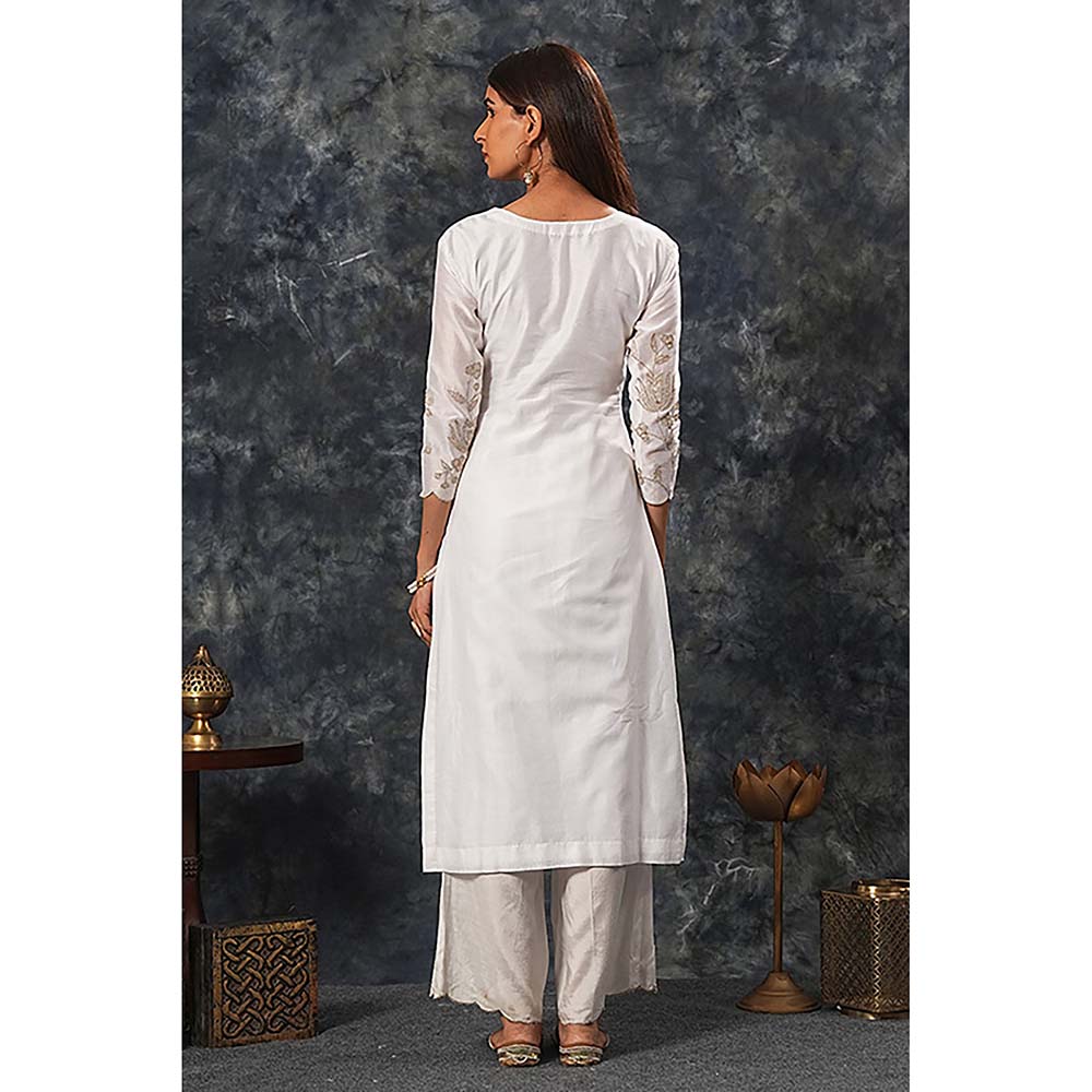 Saatvikei Nandini - Ivory Kurta with Palazzo and Dupatta (Set of 3)